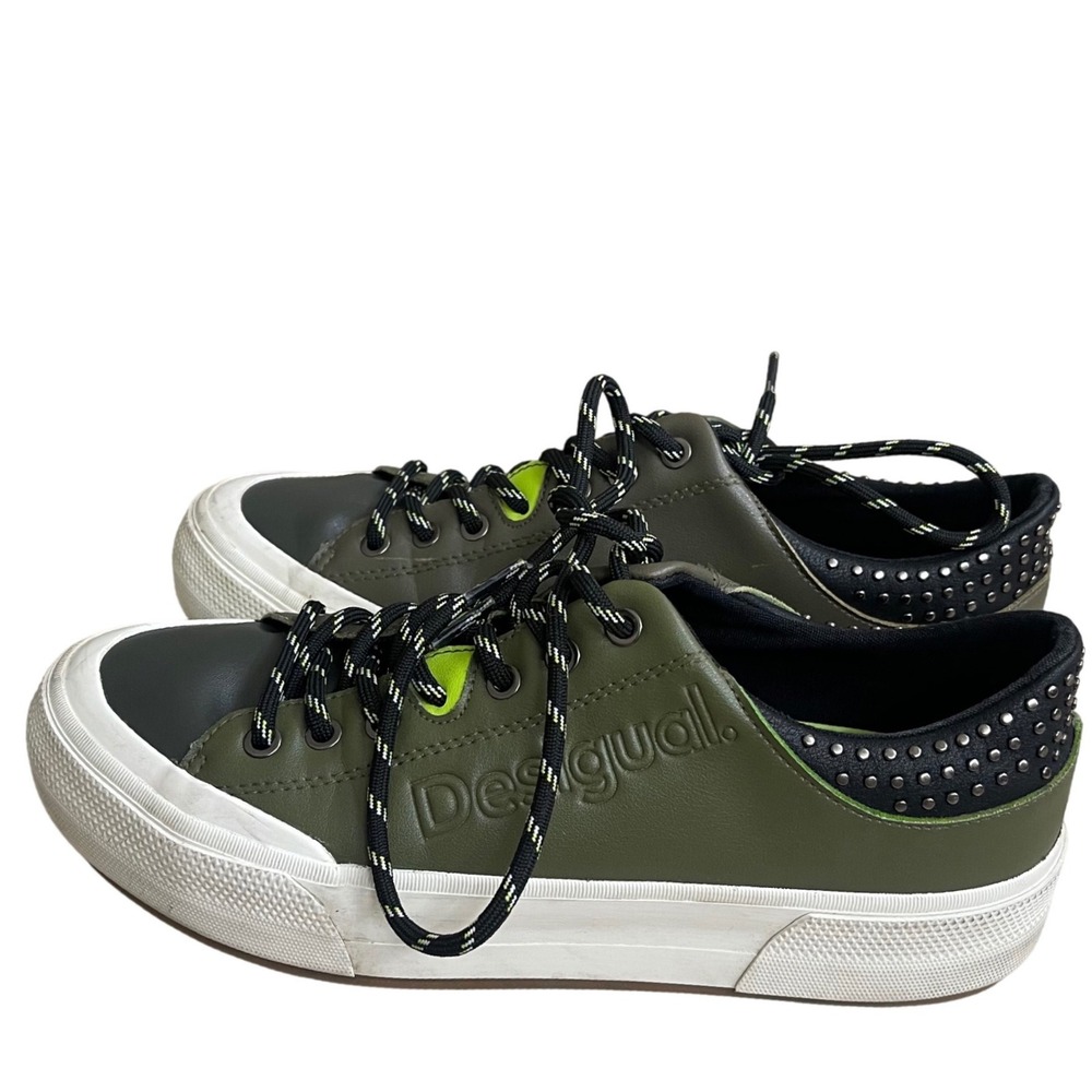 Desigual olive  Green Studded Lace Up Sneakers Women's  size 8‎ shoes comfort